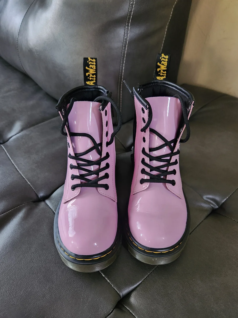 Dr. Martens Pink Patent Lace-Up Kids Boots Size 1 Youth